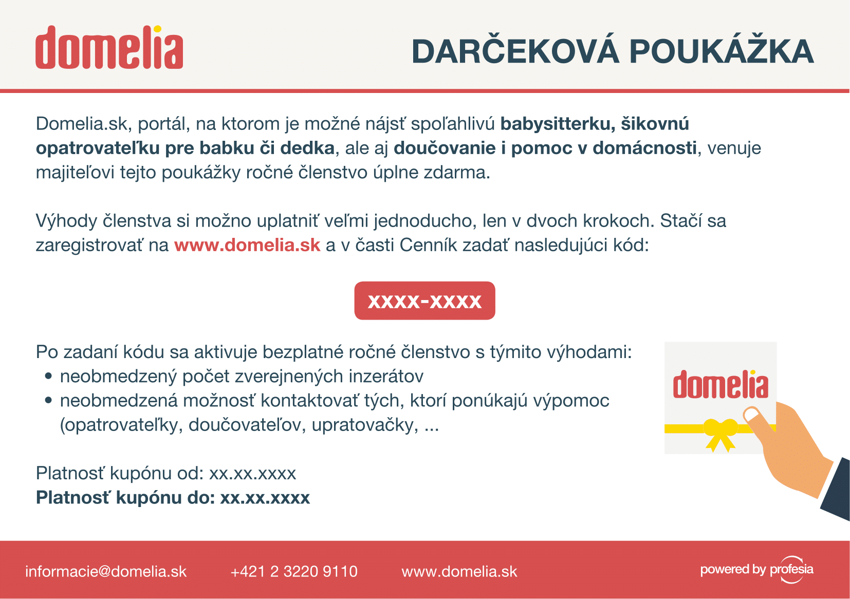 Domelia: Darčeková poukážka