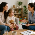 Ako vybrať opatrovateľku pre dieťa: Kompletný sprievodca pre rodičov Ilustračný obrázok k článku Komplenty navod ako si vybrať opatrovatelku detí - Mama, dieťa a opatrovateľka v obývačke - Domelia.sk